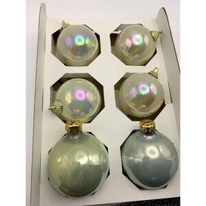 6 Vintage Pearlescent Glass Christmas Ornaments Balls (two Sizes)